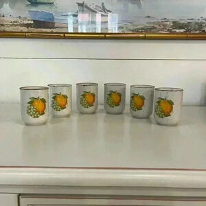 Vintage speckle, stoneware set of six juice glasses